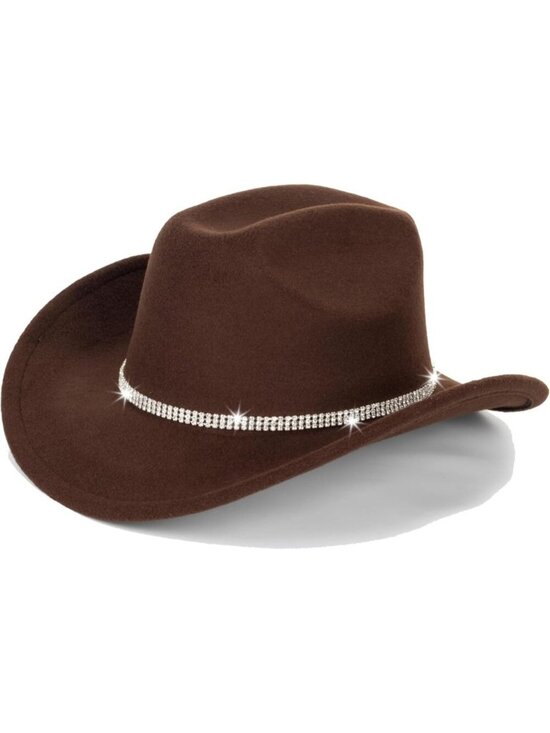 Women 04-Brown Polyester Premium Classic Fedora Hat with Buckle Belt (Size:M-L) main image 5